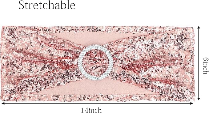 Pack of 50 Spandex Sequin Rose Gold Chair Sashes for Wedding, Chairs Bands Buckles for Party Folding Chairs Fiesta Bridal Shower Christmas Decor - Rose Gold Chair Sash Bows