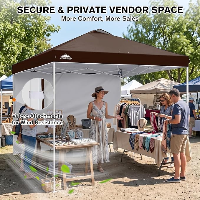 EAGLE PEAK Commercial Canopy 10x10 Pop Up Canopy Tent with 1 Sidewall, Easy Setup Heavy Duty Instant Event Shelter for Vendors & Markets, Outdoor Sun Shade, Brown