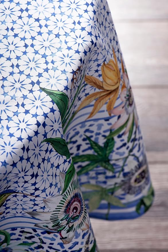 Maison d' Hermine Table Cloth Round Table 100% Cotton 63 Round Inches Tablecloth Reusable Decorative for Dining Kitchen Room Farmhouse Party Home Hotel Restaurant Spring Summer - Passiflora
