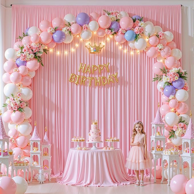 10ft x 15ft Pink Backdrop Curtain Panels for Weddings - Wrinkle-Free Polyester Photo Drapes for Birthday Party, Photography Background, Stage Decor