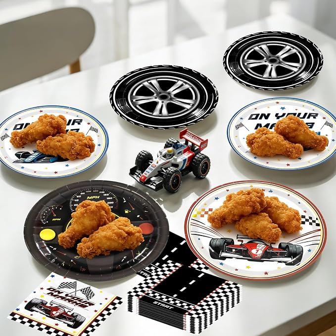 Race Car Party Decorations,182pcs Racing Themed Birthday Party Supplies Includes Banner,Tablecloths,Plates and Napkins,Tableware Set,for Boys Birthday Decorations,Serves 30