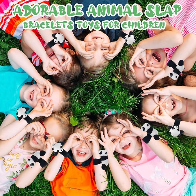 Lenwen 8 Pcs Panda Stuffed Animals Slap Bracelets for Kids Plush Animal Slap Snap Bracelets Bulk Panda Wrist Bands Adopt an Animal Party Favors School Students Gifts for Boys Girls Classroom Prizes