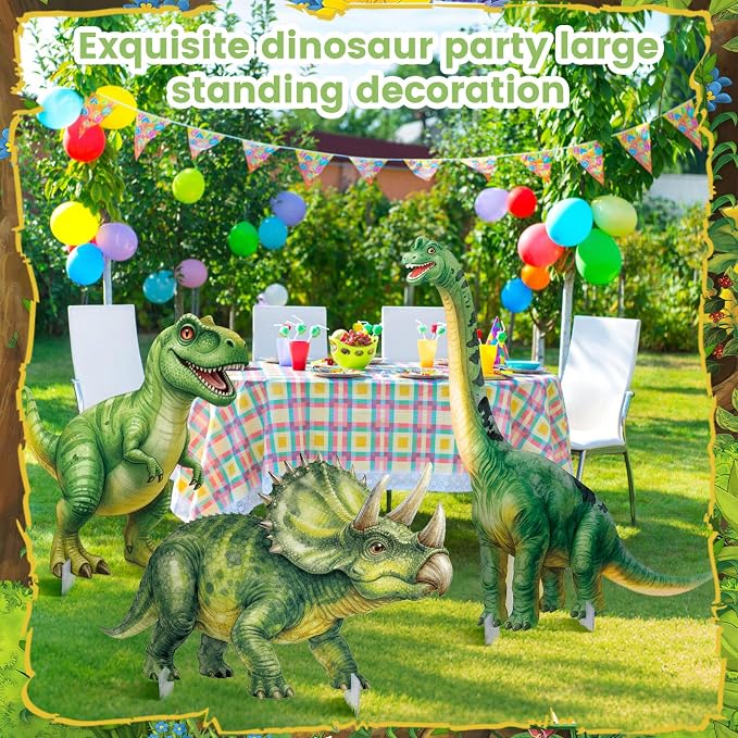 Amyhill 3 Pcs Dinosaur Cardboard Cutout Standup Life Size Large Dinosaur Baby Shower Decorations, Dino Birthday Party Photo Backdrop Yard Sign for Jurassic Theme Jungle Safari Party Favors