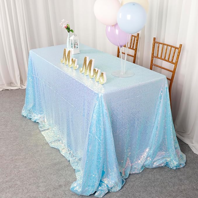 ShiDianYi Aqua Tablecloth Rectangle 50X72 Inch Sequin Fabric Tablecloth Iridescent Aqua Sequin Tablecloth Overlay Glitter Table Cloth Blue Table Cover Aqua Blue Mermaid Fabric for Birthday Party