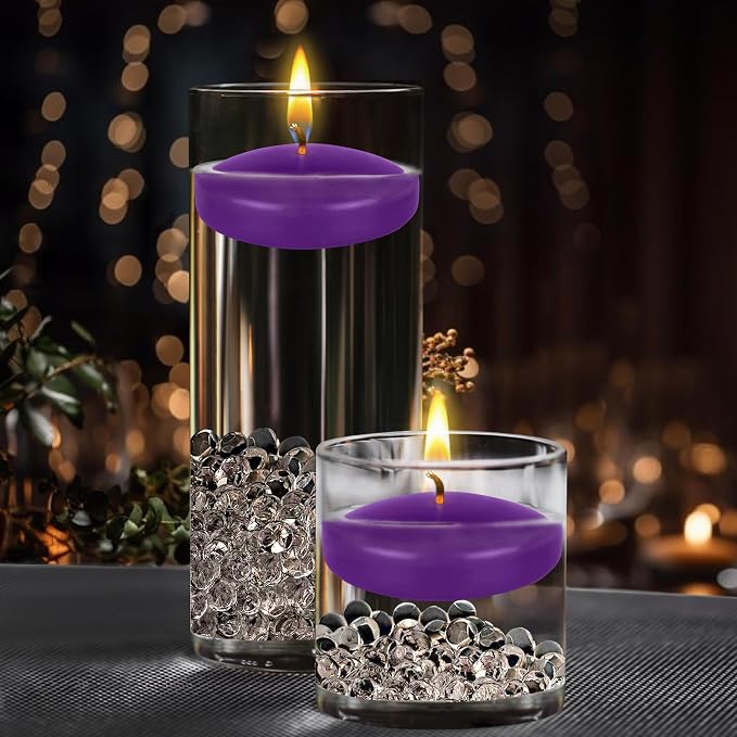 Mega Candles 4 pcs Unscented Purple Floating Candles, Hand Poured Wax Candle 3 Inch Diameter, Home Décor, Wedding Receptions, Centerpieces, Occasions, Events, Festivities, Meditations, Spas