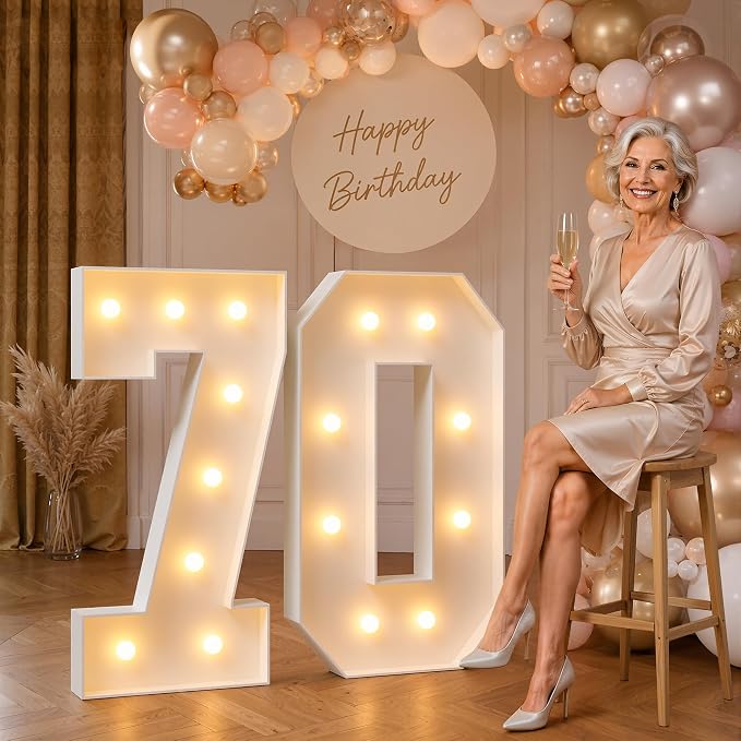 imprsv 3FT Marquee Numbers 70, Light Up Numbers for 70th Birthday Decorations Anniversary Party Decor, Number 70 Light Up Number, Pre-Cut Foam Board Kit