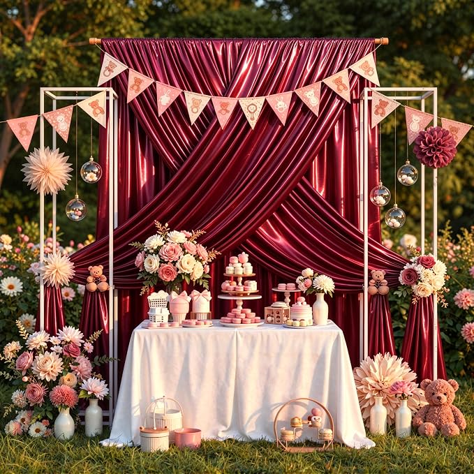Burgundy Glitter Backdrop Curtains - 20x12FT Satin Photo Backdrop, Wrinkle-Free Shimmer Back Drop Cloth Shiny Drapes for Photobooth Wedding Birthday Parties Photoshoot Background Decorations