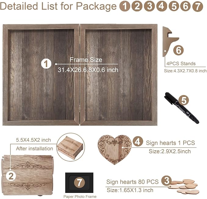 Y&K Homish Guest Book for Wedding Alternative Rustic Wedding Decorations for Reception Wedding Signs Guest Book with Pen 160 Blank Wooden Hearts