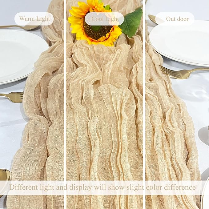 12Pack Beige Table Runner 10Ft Cheesecloth Table Runner Boho Gauze Table Runners Long Cheese Cloth Table Runners for Wedding Party Bridal Shower Thanksgiving Christmas