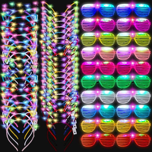 Honoson Light Up Glasses LED Cats Headband Rabbit Headband for Adults Party Favor Packs