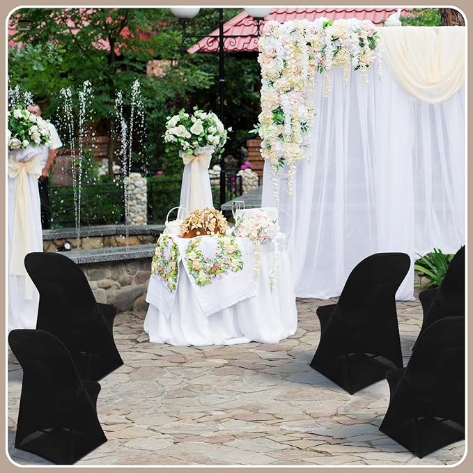 Newwiee 100 Pcs Spandex Chair Covers Bulk - Stretch Folding Flat Front Fitted Universal Chair Protector Pack Removable Washable for Wedding Party Dining Banquet Event (Black)