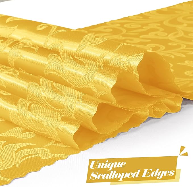 MILVOWOC 4 Pack Gold Satin Table Runner, 12 x 72 Inch Jacquard Damask Table Runner Rectangle Bright Silky Decorative Table Runner for Party Banquet Birthday Dinner Wedding Table Decor