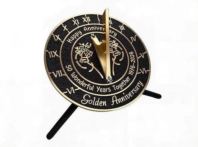 Brass Sundial with Pedestal for 50th Golden Wedding Anniversary (2026) - Elegant Home Decor or Garden Present for Him, Her, Parents, or Couples Celebrating 50 Years Together