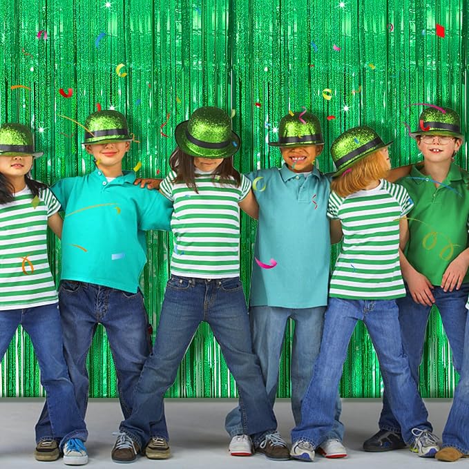 Tinsel Curtain Green Birthday Party Decorations - 10 Packs Glitter Foil Fringe Curtain Decor Streamers for Birthday, Christmas, Wedding, Halloween, Graduation