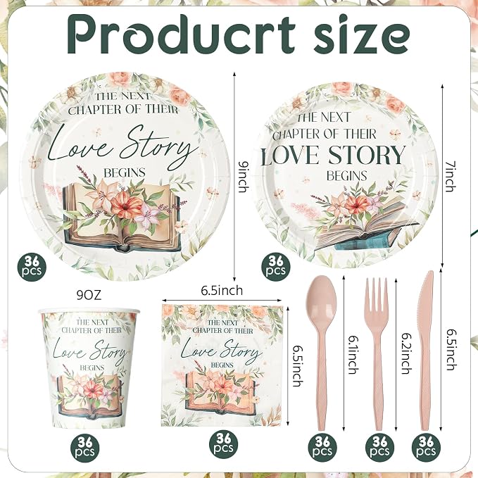 Yungyan 252 Pcs Next Chapter Love Bridal Shower Party Tableware Set Included Plates Napkins Cups Forks Knives Cutlery for Party Decorations Supplies 36 Guests