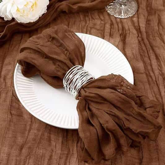 DeZerlor 50 Pack Brown Cheesecloth Napkins Tan Spring Cloth Napkins Set of 50 Marron Dinner Napkins Bulk 21x21 Inches for Wedding Bridal Shower Baby Shower Parties
