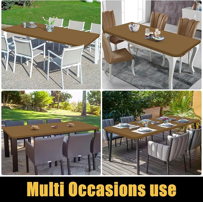 Smiry 4 Pack Rectangle Picnic Table Cloth, Waterproof Elastic Fitted Tablecloths, Washable Polyester Rectangular Patio Table Cover for Camping, Indoor and Outdoor (Brown, 30"x96")