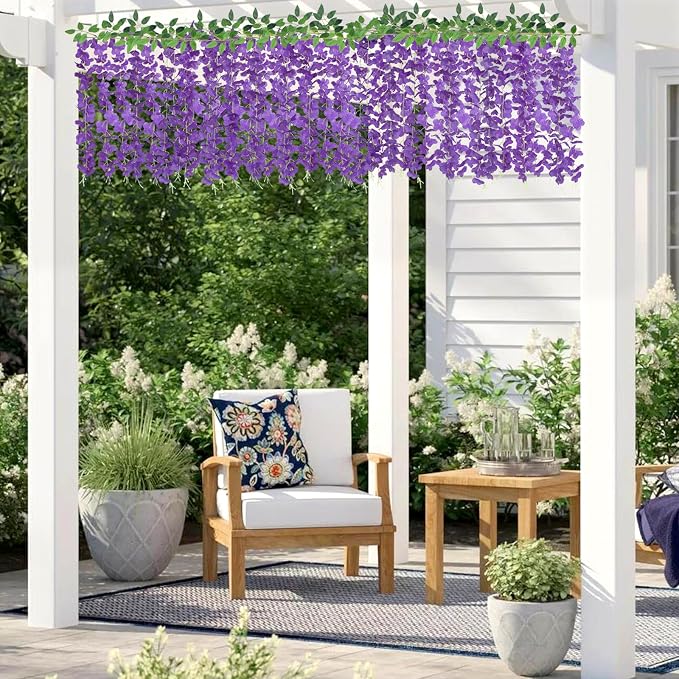 ZINHO 60 Branches Wisteria Hanging Flowers, Artificial Purple Wisteria Flowers Garland for Wedding Arch Ceremony Party Garden Home Backdrop Decor