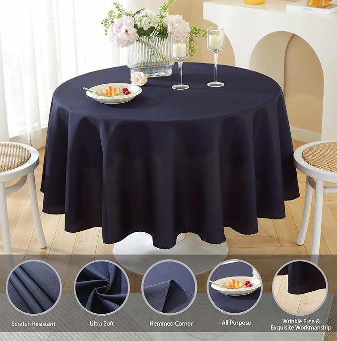5 Pack Round Tablecloth 108 Inch Navy Blue Tablecloth, Polyester Fabric Washable Table Cloth for Home, Party, Wedding or Restaurant Use.