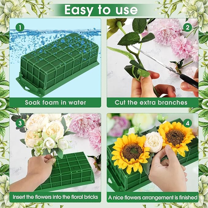 Vevitts 6 Pack Floral Foam Cage Flower Holder with Floral Foam for Fresh Flower Arrangement and Wedding Holiday Decorations, Rectangle 11.8 x 4.3 x 3.1 inches