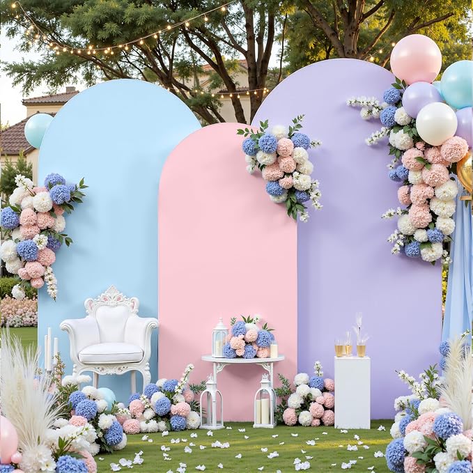 Set of 3 Arch Backdrop Covers(6ft, 5ft, 4ft) - Premium Stretchy Spandex Backdrop Arch Stand Cover for Baby Shower,Wedding,Party Decor Chiara Cover with Double-Sided Design(Pink Blue Lavender)