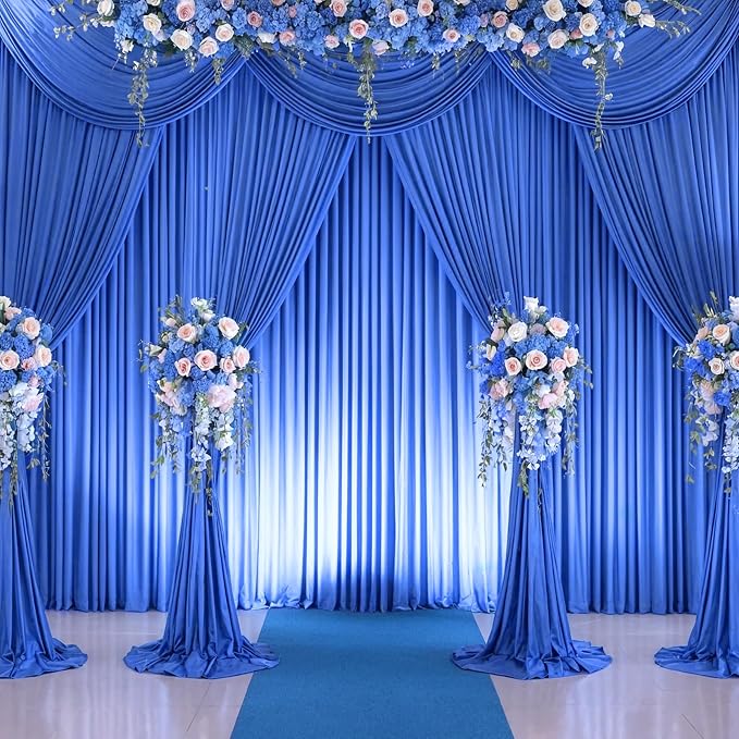 4 Panels Royal Blue Backdrop Curtains for Wedding Party Wrinkle Free Backdrops Curtain Drapes Fabric Decorations Photo Back Drop Cloth for Baby Shower Photography Stage Reception 20ft(W) x 12ft(H)