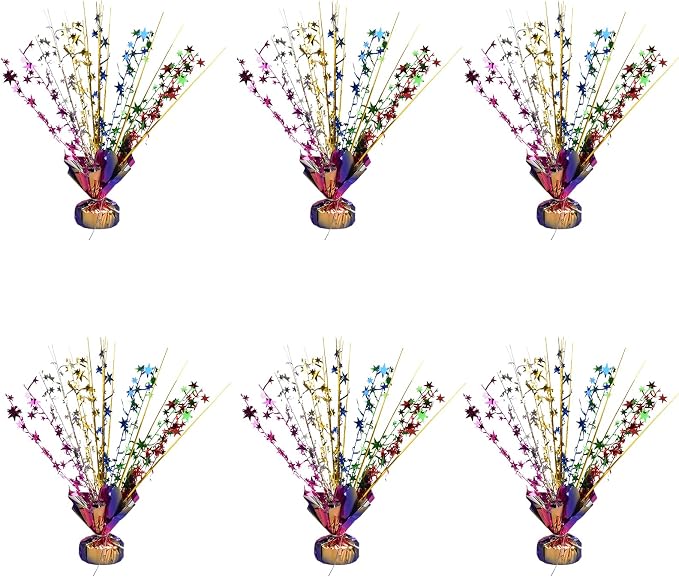 Miliocry 6 Pack Metallic Foil Spray Centerpiece Star Table Decoration Burst Table Centerpieces for Birthday Wedding Anniversary Graduation Holiday Party Supplies Decor Colorful