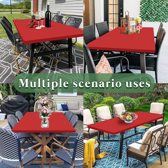6 Pack Picnic Fitted Table Cover for 8 Foot Tablecloth for Rectangle Tables Waterproof Stretch Washable Folding Indoor and Outdoor Spandex Table Cloth for Camping Banquet and Parties (Red,30" x 96")