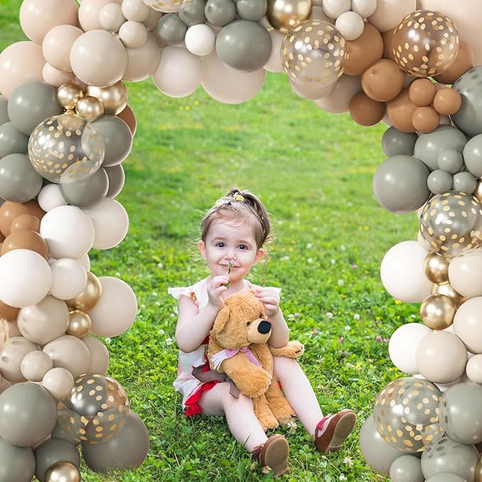 Amandir 173Pcs Dusty Green Nude Balloon Arch Garland Kit, Blush Cream White Sand Avocado Green Brown Gold Confetti Balloons for Neutral Shower Gender Reveal Wedding Birthday Party Decorations