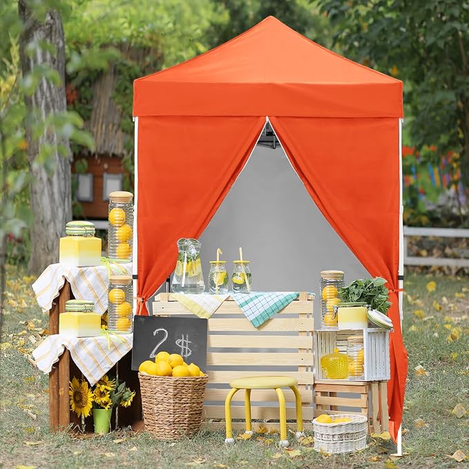COOS BAY 5x5 Pop Up Canopy Tent with Side Walls, Easy Setup Portable Sun Shelter with Carry Bag, Outdoor Shade for Beach, Camping, Sports & Backyard, Orange