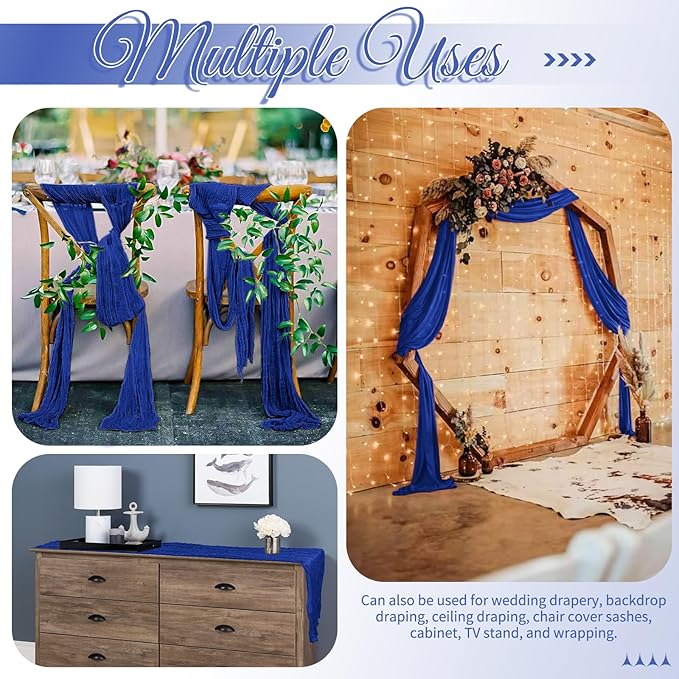 15 Pack Royal Blue Table Runners 17 x 108inch Cheesecloth Table Runner Boho Gauze Table Runner Rustic Sheer Fabric Cheese Cloth Table Runners for Wedding Party Bridal Shower Farmhouse Home Decor