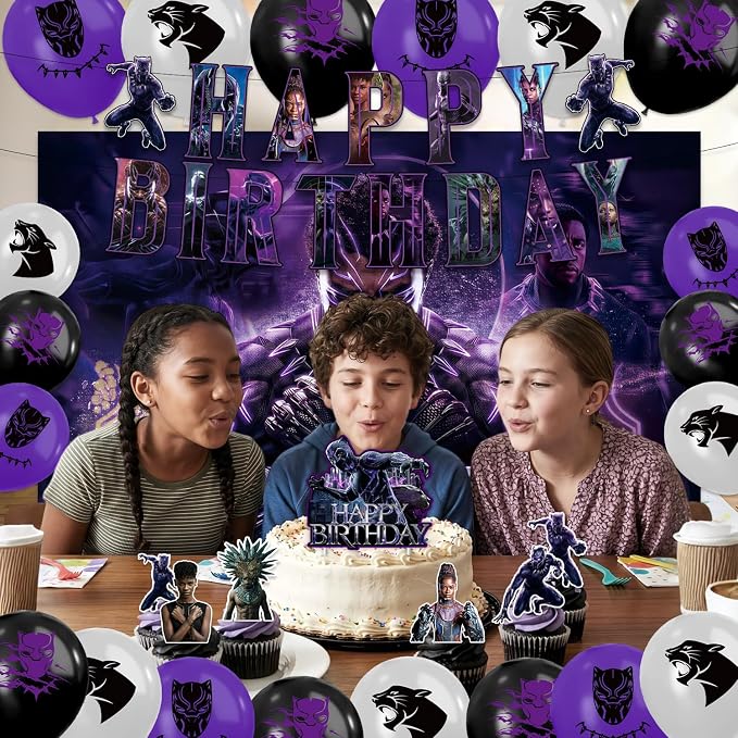 42Pack Black Panther Party Supplies Kit Set Include Banner ,Cake Topper ,Backdrop ,Balloons for Party Decorations (YE5)