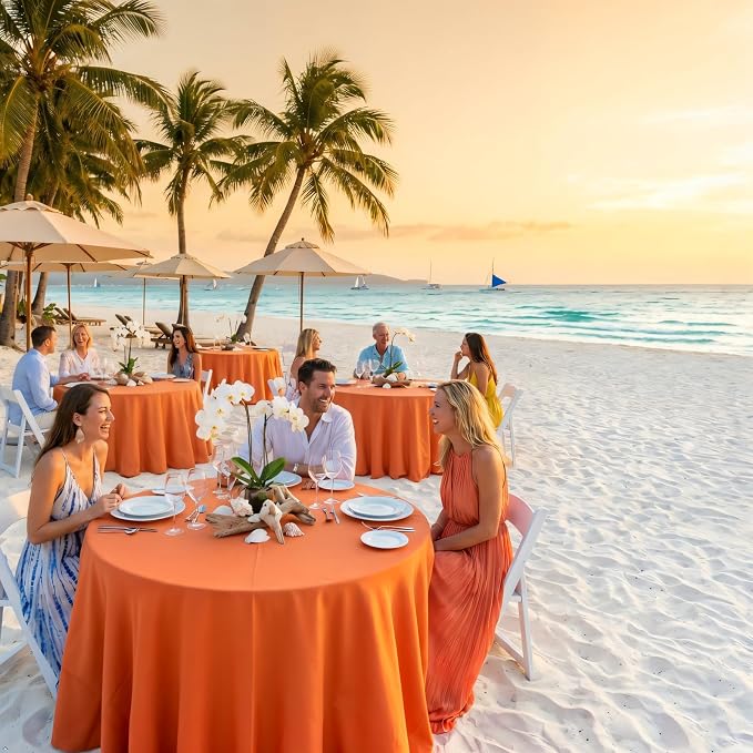 8 Pack Orange Round Tablecloth 120 Inch Round Table Cloth, Wrinkle Resistant and Washable Polyester Fabric Table Cloth Round Cover for Dining Wedding Banquet Party