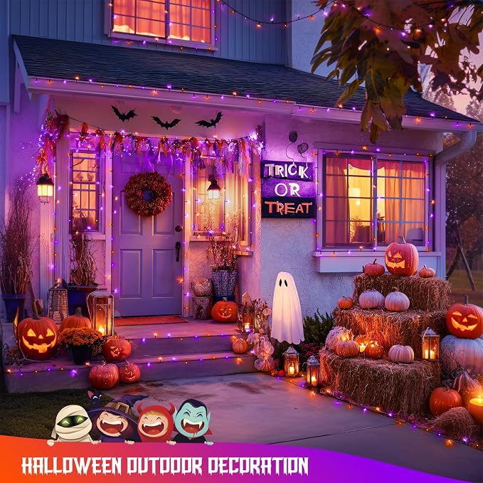 JMEXSUSS 2 Pack Solar String Lights Outdoor Waterproof, Total 66 FT 200 LED Solar Christmas Lights Outdoor, Twinkle Light for Christmas Tree Outside Garden Yard Xmas Decor, Orange and Purple