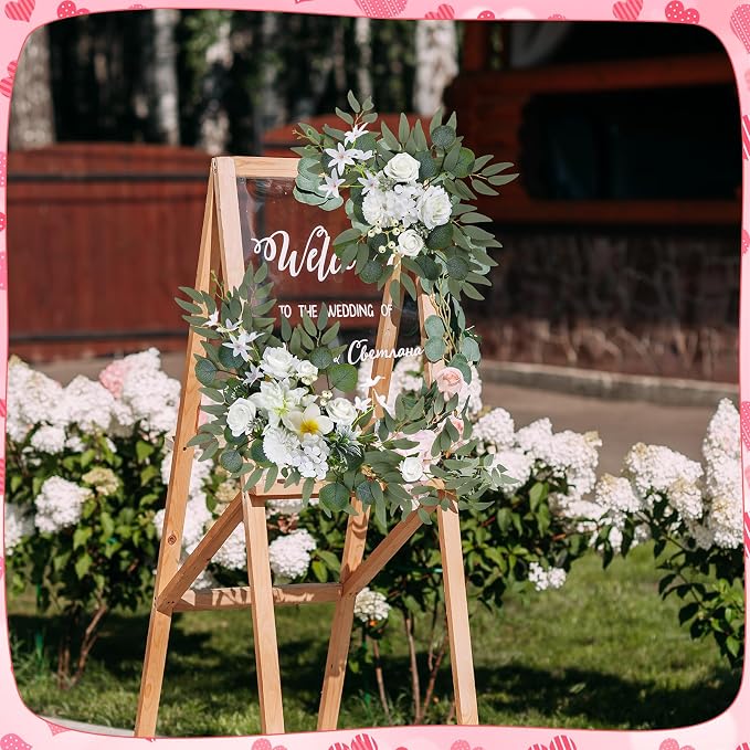 Wedding Arch Decorations 2 Pack - Reusable Artificial Hanging Flowers Floral Swag Greenery Garland for Wedding Welcome Sign Backdrop Bridal Ceremony Reception, Baby Shower