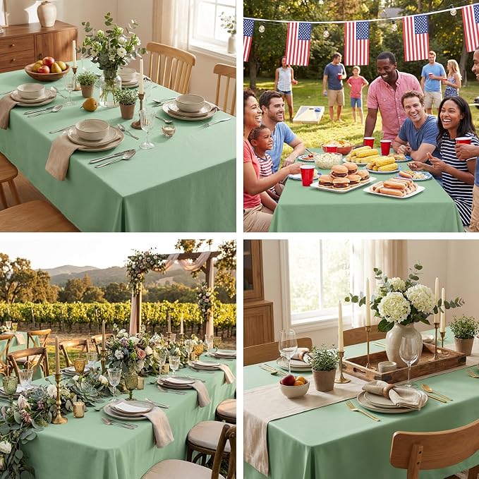 Fixwal 6 Pack Sage Green 70 x 120 Inch Rectangle Tablecloths, Reusable Washable Polyester Table Covers, Stain and Wrinkle Resistant for 6-8 Ft Tables, Wedding, Baby Shower
