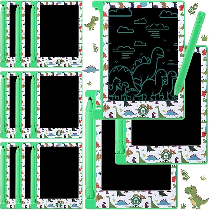 Nezyo 12 Pack Dinosaur Party Favors Mini LCD Writing Tablet for Kids 4.6 Inch Doodle Board Drawing Tablet Erasable Reusable Electronic Drawing Pads for Dinosaur Party Decor Birthday Supplies