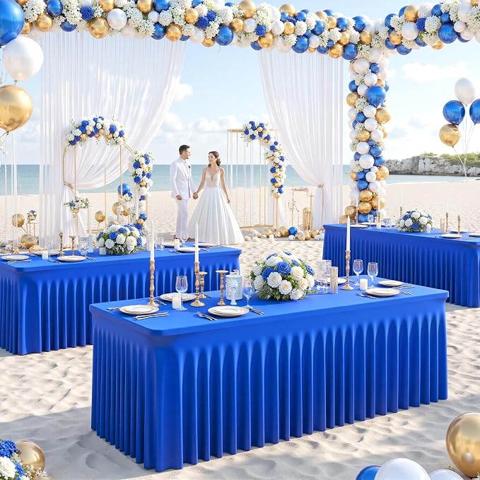 6 Pack Royal Blue Table Cloth for 8 Foot Rectangle Tables Spandex Fitted Tablecloth 8ft Stretch Table Covers Skirt Blue Banquet Tablecloths Wrinkle Free Tablecloth for Party Wedding Birthday Event
