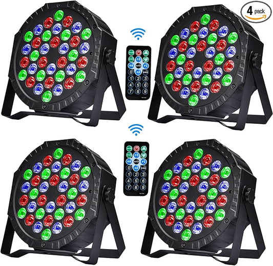 Stage Lights DJ Lights 36LED Par Lights - 4 Pack RGB Party Lights Uplights with Sound Activated Remote Control Stage Lighting for Disco Wedding Club Ba Christmas Party Lighting Outdoor