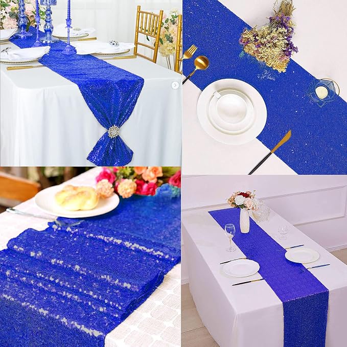 12 Packs 12 X 72 Inch Sequin Table Runner Glitter Dining Table Runner for Birthday Wedding Engagement Bridal Baby Shower Bachelorette Holiday Celebration Party Supplies Decorations (Royal Blue)