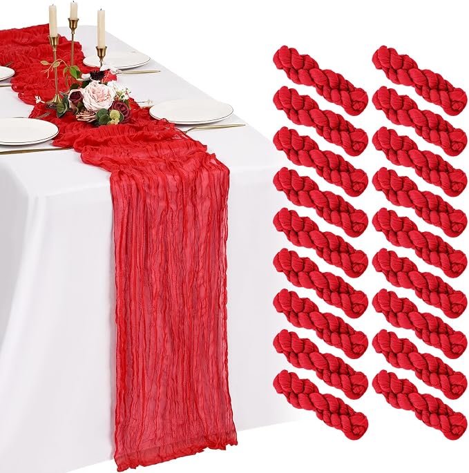 18 Pack Cheesecloth Table Runner 10FT Red Table Runner Boho Gauze Cheese Cloth Table Runners Long Rustic Sheer Table Decorations for Wedding Party Baby Bridal Shower Birthday Holiday Home