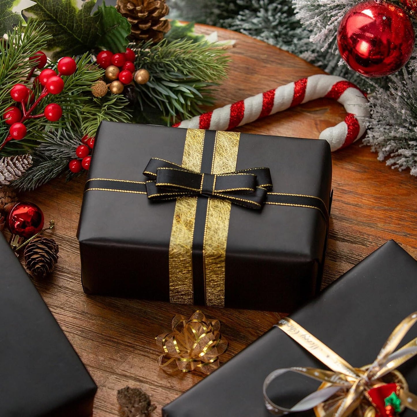 Garbendy Black Wrapping Paper - Solid Color Matte Gift Wrapping Paper Roll Perfect for Wedding, Birthday for Men, Christmas,Graduation Gifts, Father's Day Gifts - 17 Inch X 33 Feet