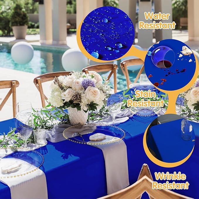 BRILLMAX 6 Pack Royal Blue Tablecloths 60 x 126 Inch for 8ft Rectangle Tables - 150 GSM Polyester Fabric, 15" Standard Drop, Water, Stain & Wrinkle Resistant Cloth Cover for Wedding Dining Buffet