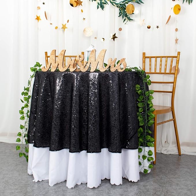 ShiDianYi Sequin Tablecloth Round 72-Inch Black Table Cloths Glitter Sequence Tablecloth Overlay Black Round Table Cover for Wedding/Birthday Cake Table Decor
