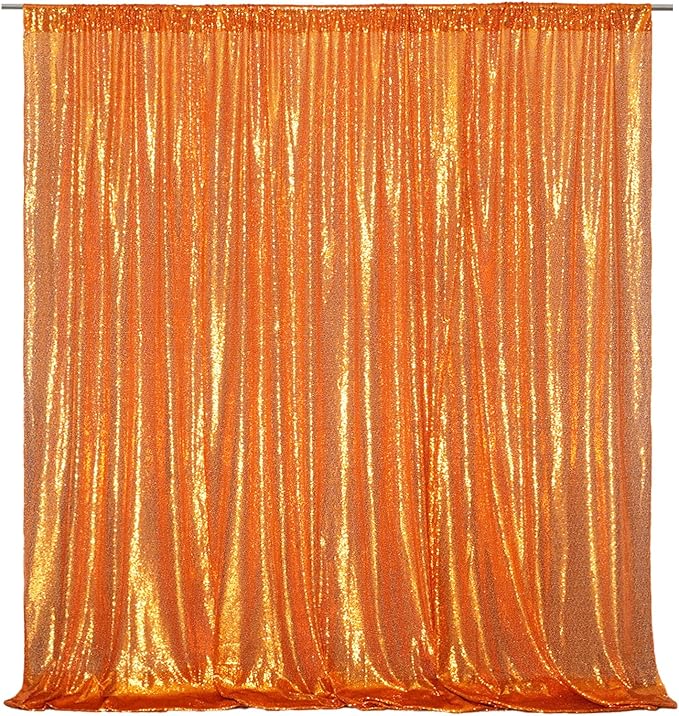Poise3EHome 6FT x 8FT Orange Sequin Photography Backdrop Curtain for Halloween Party Decoration