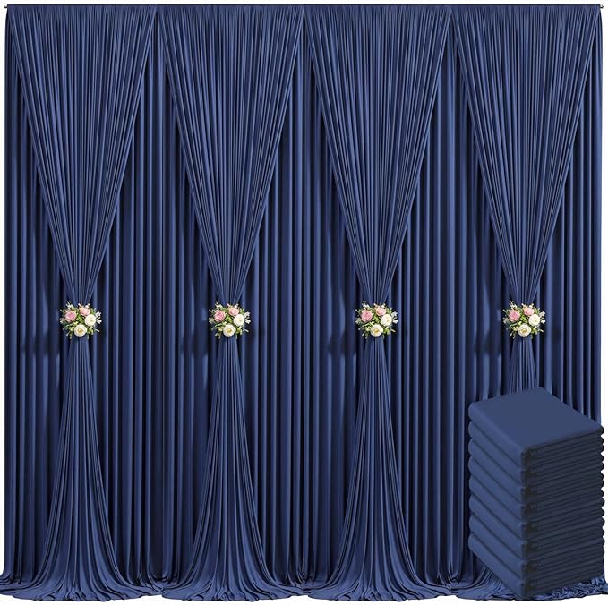 8 Panels Navy Blue Backdrop Curtain for Parties Wedding Wrinkle Free 40ft x 10ft Backdrop Drapes Panels for Baby Shower Gender Reveal Birthday Photo Photography Polyester Fabric Background Decoration