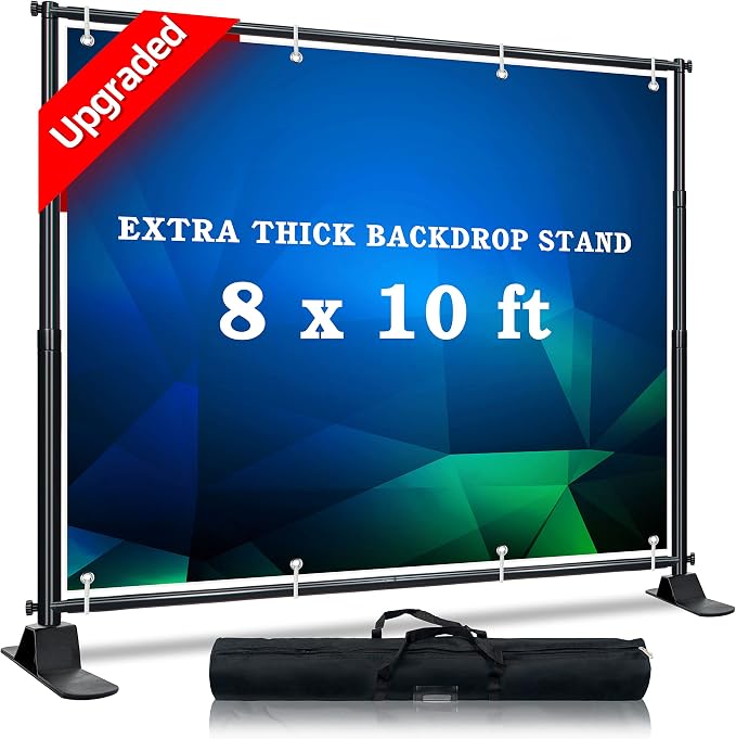 HIGIINC 8x10 Ft Heavy Duty Backdrop Banner Stand with Adjustable Photography Background Stand Step and Repeat Stand for Party Display, Trade Show, Photo Booth, Party, Wedding, Birthday