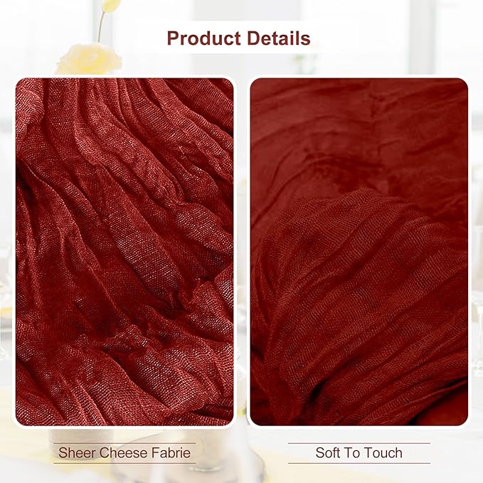12 Pack Terracotta Christmas Cheesecloth Table Runner 35x120 Inch 10Ft Rustic Gauze Cheese Cloth Table Runner Sheer Cheesecloth Table Runners for Wedding Party Bridal Shower Decoration