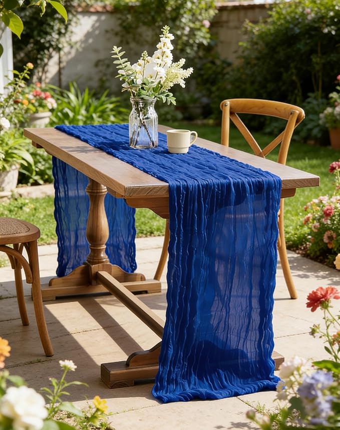 Royal Blue Cheesecloth Table Runner 21x120 Inch Gauze Table Runners Reusable Polyester 10ft Boho Rustic Cheese Cloth Table Runner for Wedding Party Baby Shower Birthday