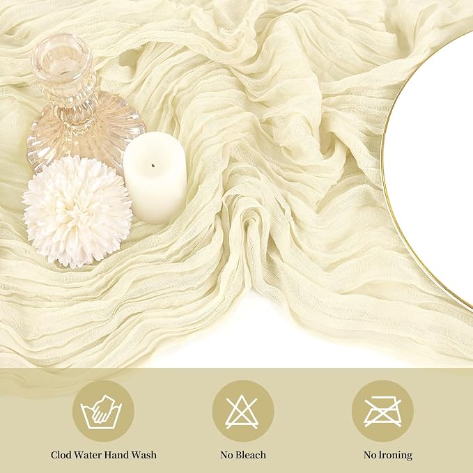 20 Pack Cheesecloth Table Runner 17 x 108 inch Long Boho Gauze Table Runners Semi Sheer Table Runner for Wedding Decor, Baby Shower, Birthday Party, Banquet (Ivory)